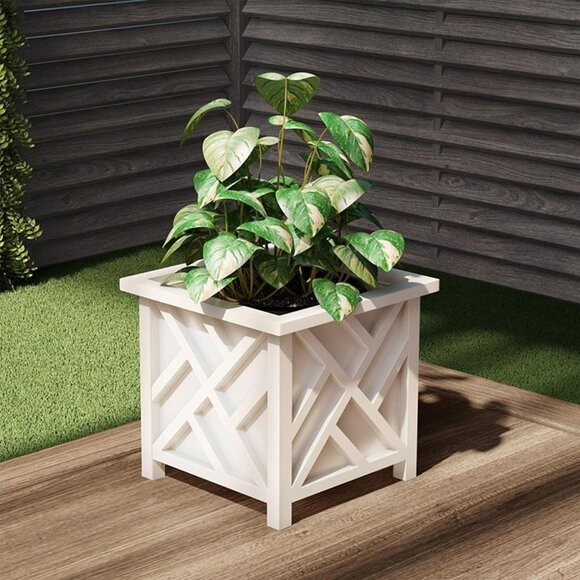 NEW Planters Box - 14.75in Lattice Flower Box Plant Pot - Outdoor Patio Planters - Picture 1 of 10